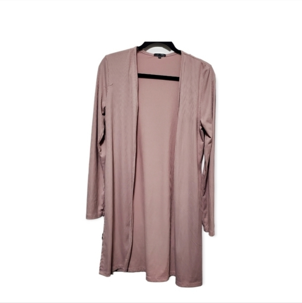 Lilac Pink Ribbed Cardigan Long Sleeve Large